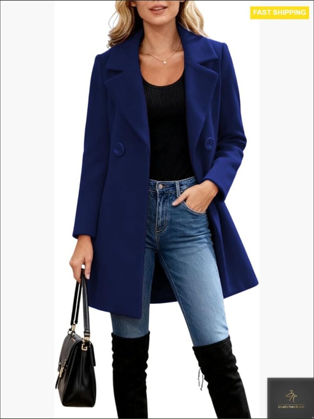 Wool Blend Pea Coat Long Sleeve Slim Fit Classic Elegant Winter Overcoat
